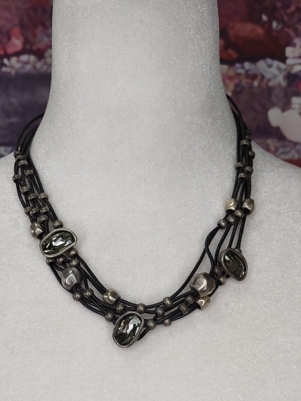 UNO de 50 Multi-Strand Leather Necklace with Smoky Grey Crystal Accents